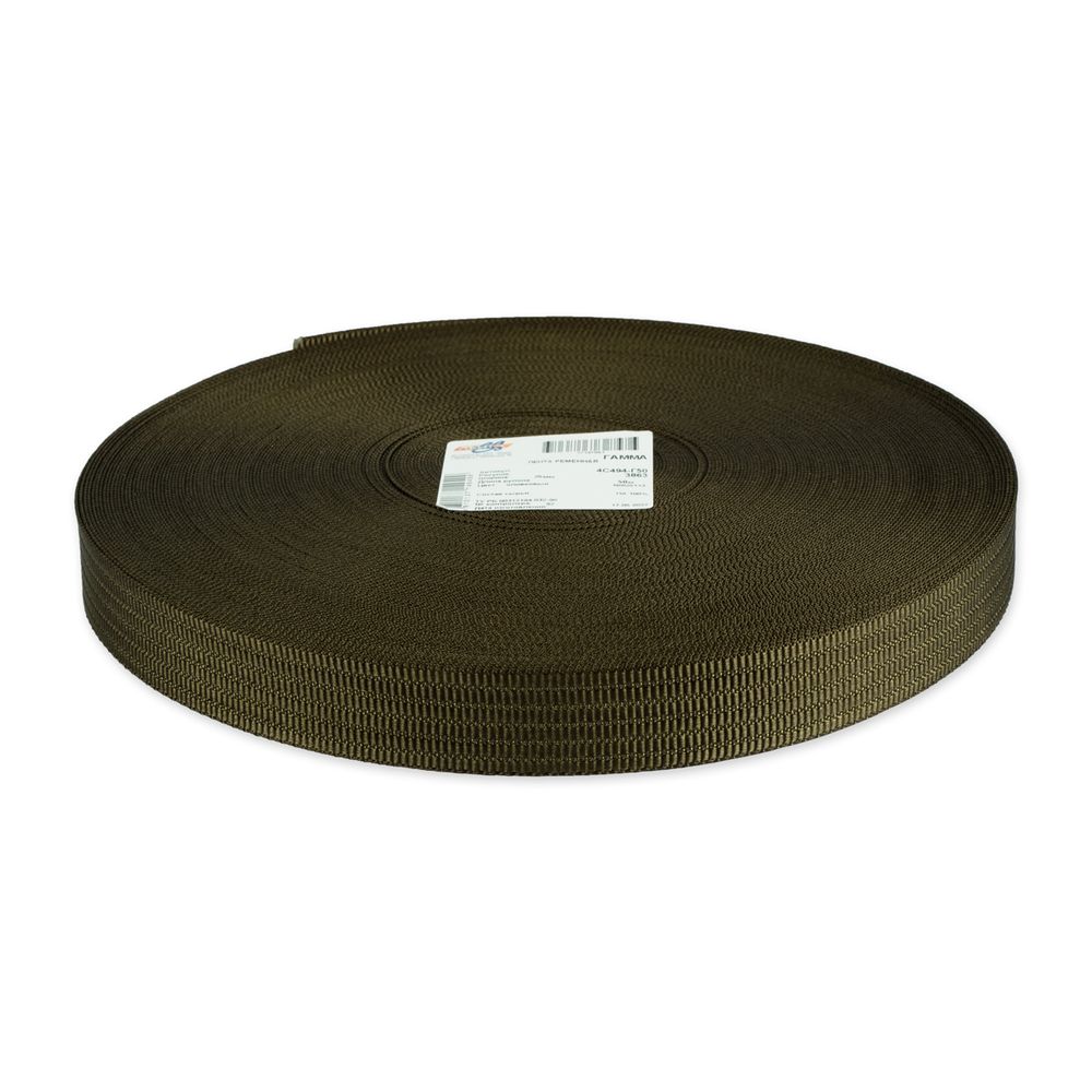 Стропа (ременная лента) 25 мм / 50 метров, [17.73 г/пог.м], 100% п/а, оливковый, Gamma 4с494