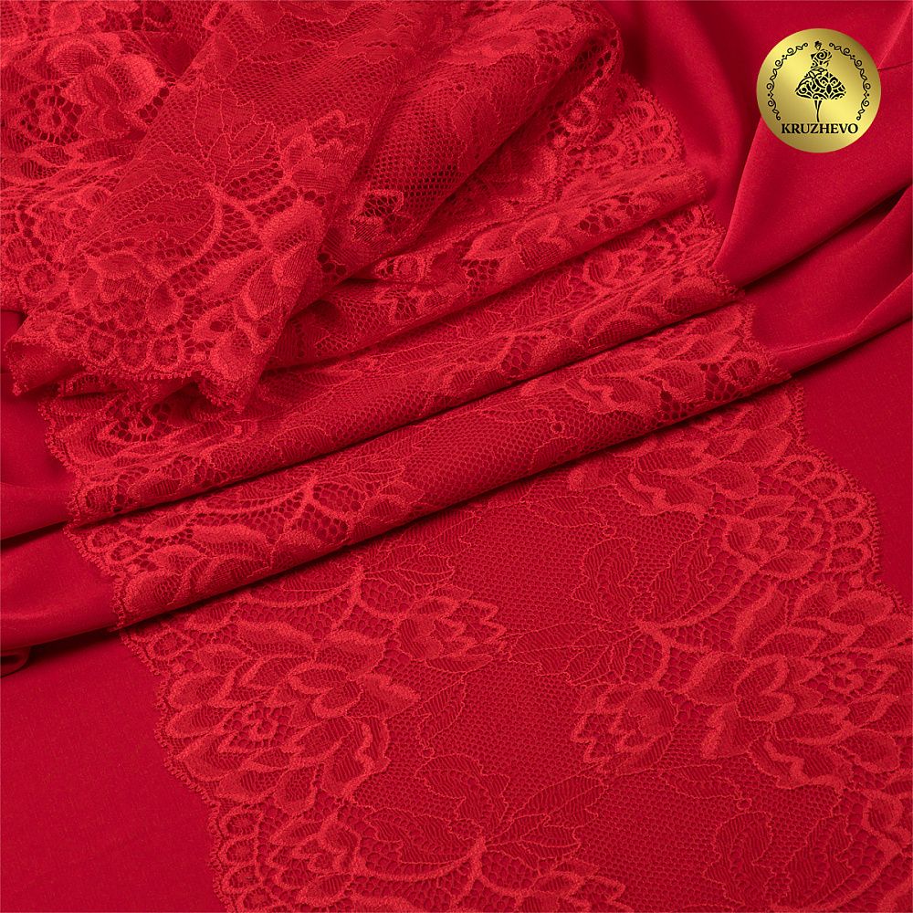 Кружево бельевое эластичное 180 мм / 25 м, L838, цв.100 красный, Kruzhevo