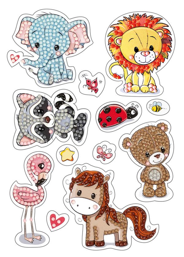 Алмазная (кристальная) мозаика Фрея, Наклейки Веселые Зверята, 14х19,5 см