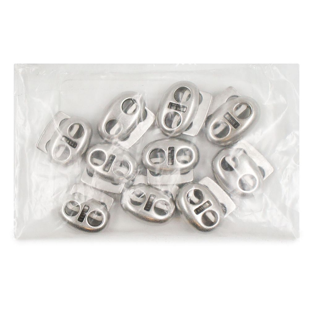 Фиксатор (зажим) для шнура металл плоский, 2 отв., 18х15 мм, (in ⌀4.5 мм), мет. цв.серебро, 10 шт