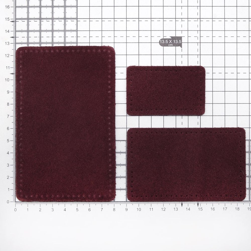 Набор заплаток пришив. из замши, прямоуг-к 4х6,4см, 6х9,6см, 8х12,7см, с перфорацией, 3 шт (31 бордовый), 59403