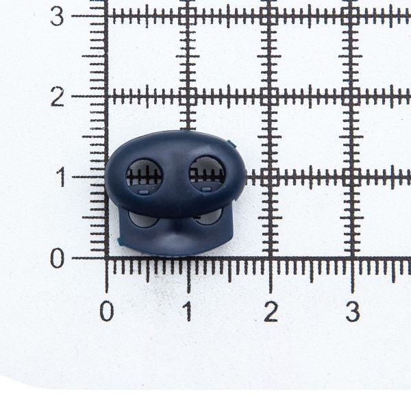 Фиксатор (зажим) для шнура пластик 2 отв., ⌀4.0 мм, 14х17 мм, овал малый ПП, т.синий, 100 шт