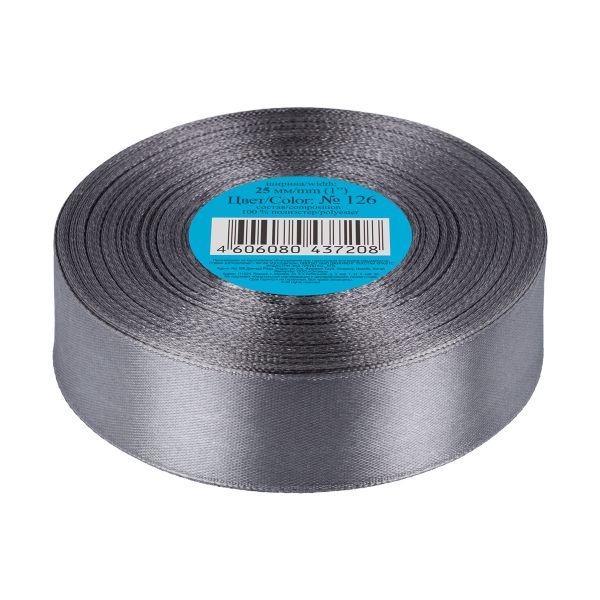 Лента атласная 1-сторонняя 25.0 мм / 33±2 метра, 126 серый, Gamma