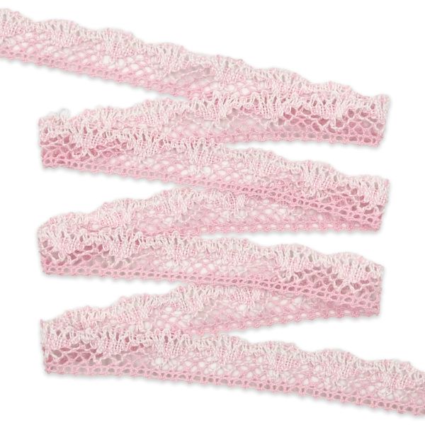 Кружево вязаное (тесьма) хлопковое 28 мм / 25 метров, рис.28.01.021 (розовый/белый) С3749Г17