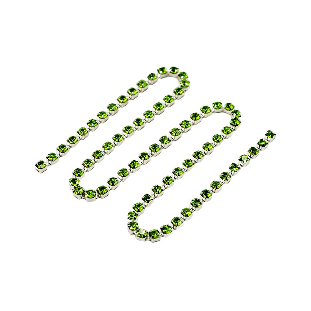 Стразовые цепочки (серебро), цвет: зеленый, размер 3 мм, 30 см/упак., ЦС009СЦ3