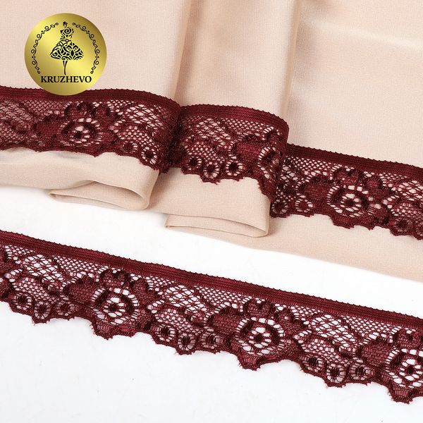 Кружево эластичное (стрейч) 30 мм, TBY.L839, 19-1725 бордо, 50м, Kruzhevo