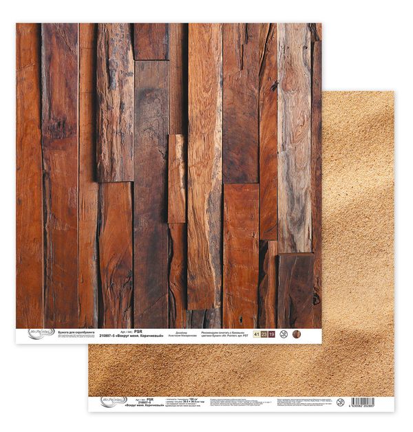 Бумага для скрапбукинга Вокруг меня. Коричневый 190 г/м², 30.5х30.5 см, 10 шт, 5, Mr.Painter PSR 210807