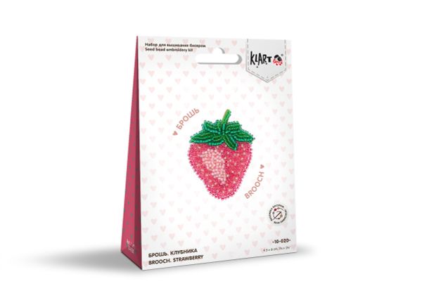 Набор для вышивания бисером Klart, Брошь. Клубника, 4.5х6 см
