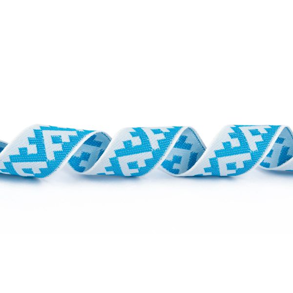 Лента (тесьма) жаккардовая 24.0 мм / 25±1 метров, Орнамент для северных народов, рис 8621 белый-бирюзовый, Gamma С3772