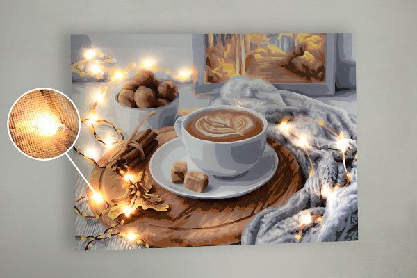 Картина по номерам Фрея, со светодиодами Ароматный кофе, 40х30 см