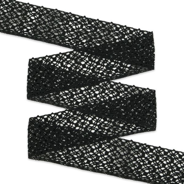 Кружево вязаное (тесьма) 75 мм / 25 метров, хлопок, рис.75.01.183, черный, С3749Г17