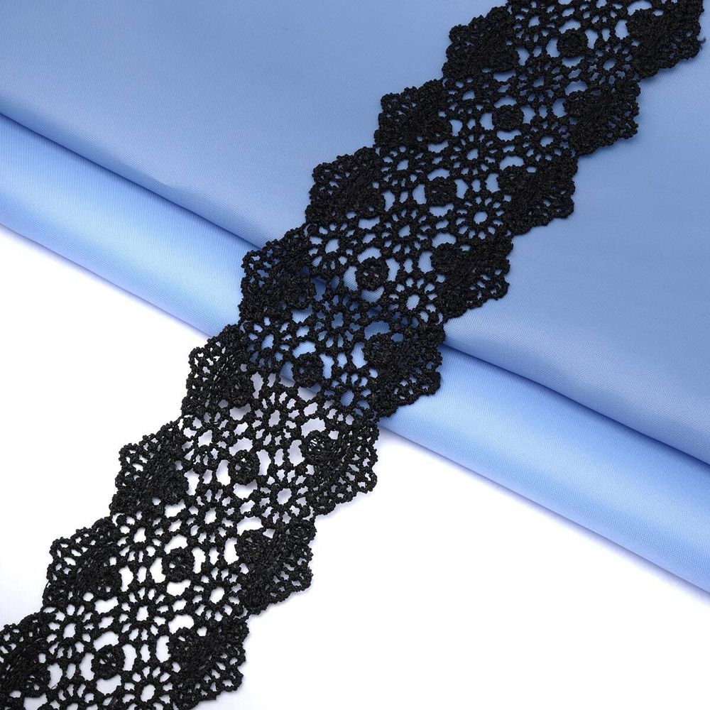 Кружево гипюр (плетёное) 55 мм / 13.7 метров, черный, 3AR1306