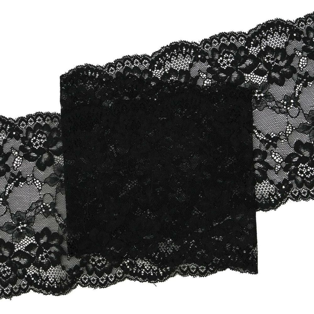 Кружево бельевое эластичное 180 мм / 3.4 метра, цвет черный