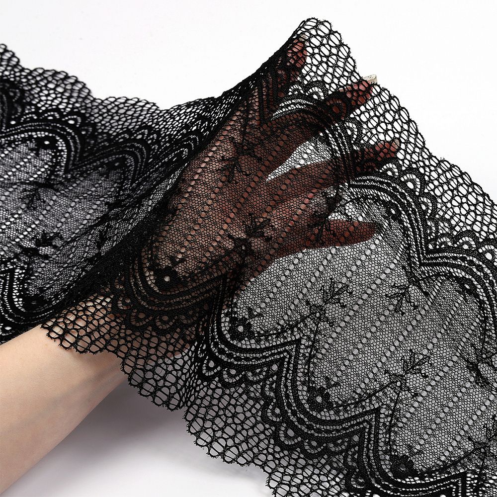 Кружево бельевое эластичное 230 мм / 10 м, 8037, цв.черный, Kruzhevo