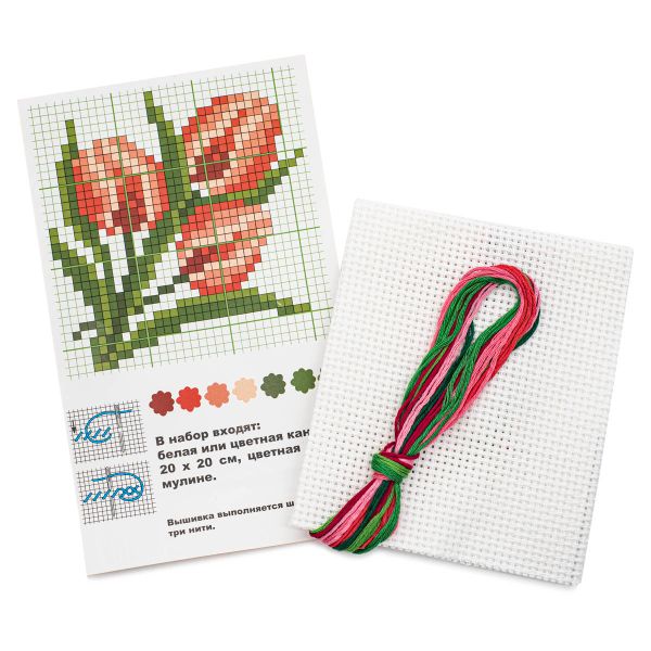 Набор для вышивания нитками РС Студия, Тюльпаны 8х8 см