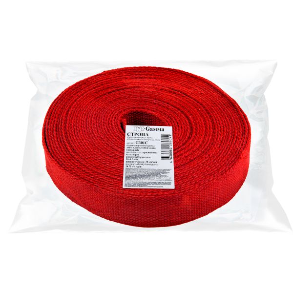 Стропа (ременная лента) 30 мм / 10 метров, толщ. 1.92 мм, [24.75 г/пог.м], 100% х/б, красный, Gamma G301C