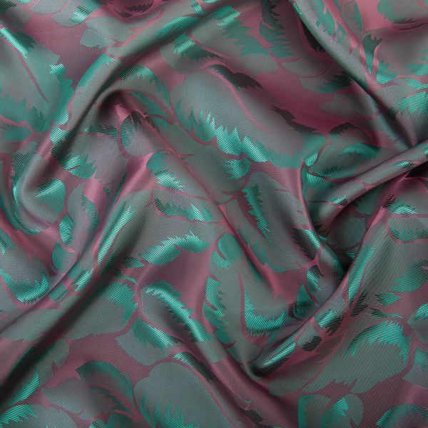 Ткань подкладочная (таффета) с рисунком 96 г/м², 100х145 см, 070 розово-зеленый (листья), Gamma JTR