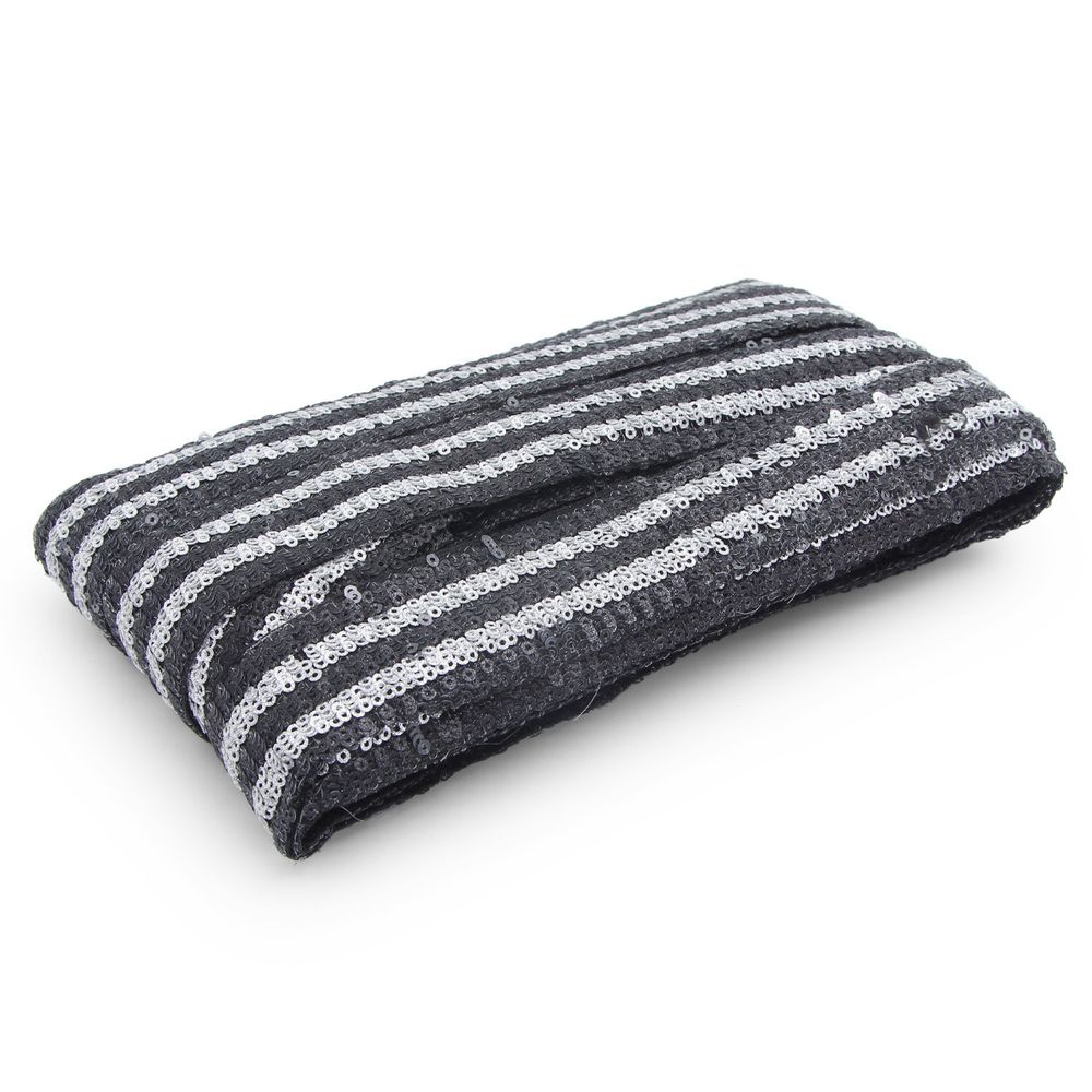 Тесьма с пайетками лампасная 3,5см / 14,63м (черный), 3AR070