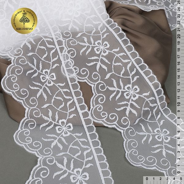 Кружево на сетке широкое 110 мм, 40485, цв.01 белый уп.13.7м, Kruzhevo