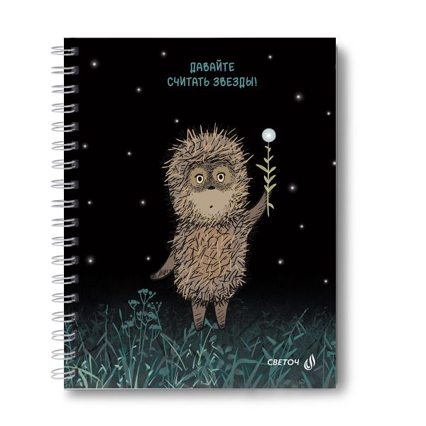 Тетрадь общая с твердой обложкой, матовая ламинация + выборочный лак, (лицензия) A5 80 л. на гребне 65 г/м², белизна 100% 4 шт клетка, 01561 Не теряйте ёжиков, Светоч Т227