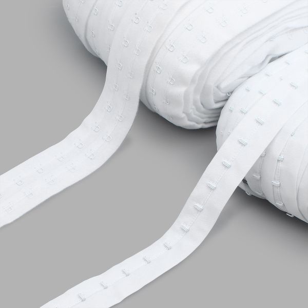 Застежки для бюстгальтера текстильные на ленте (2 ряда) 40 мм / 45.7 метра, шаг 15 мм, 34 г/м, белый, 7221-6035