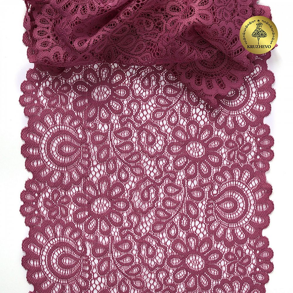 Кружево бельевое эластичное 205 мм / 3 м, TBY.YSTL00839, цв.L2925 розовый рубин, Kruzhevo