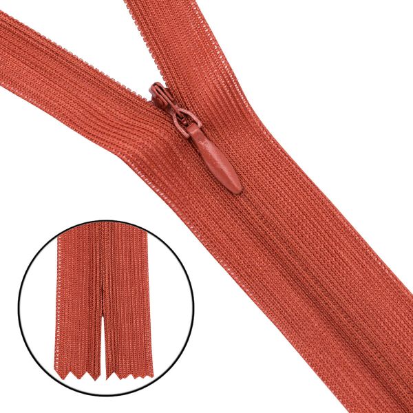 Молния потайная (скрытая) Т3 (3 мм) 1 зам., н/раз., 50 см, нейлон, F286 терракотовый, 10 шт