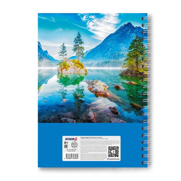 Тетрадь общая с твердой обложкой, матовая ламинация A4 160 л. на гребне 65 г/м², белизна 100% 2 шт клетка, 01578 Горный пейзаж, Светоч Т220