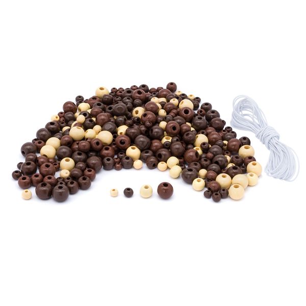 Бусины дерево набор со шнуром 4, 6, 8, 10 мм, натуральный микс, 50 г, Astra&Craft