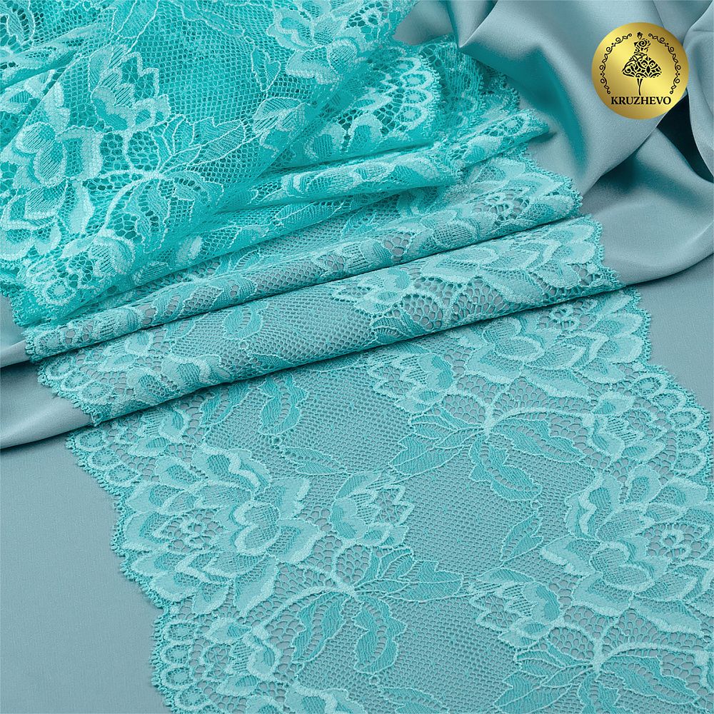 Кружево эластичное (стрейч) L838 180мм цв.04 мятный, 25 м, Kruzhevo