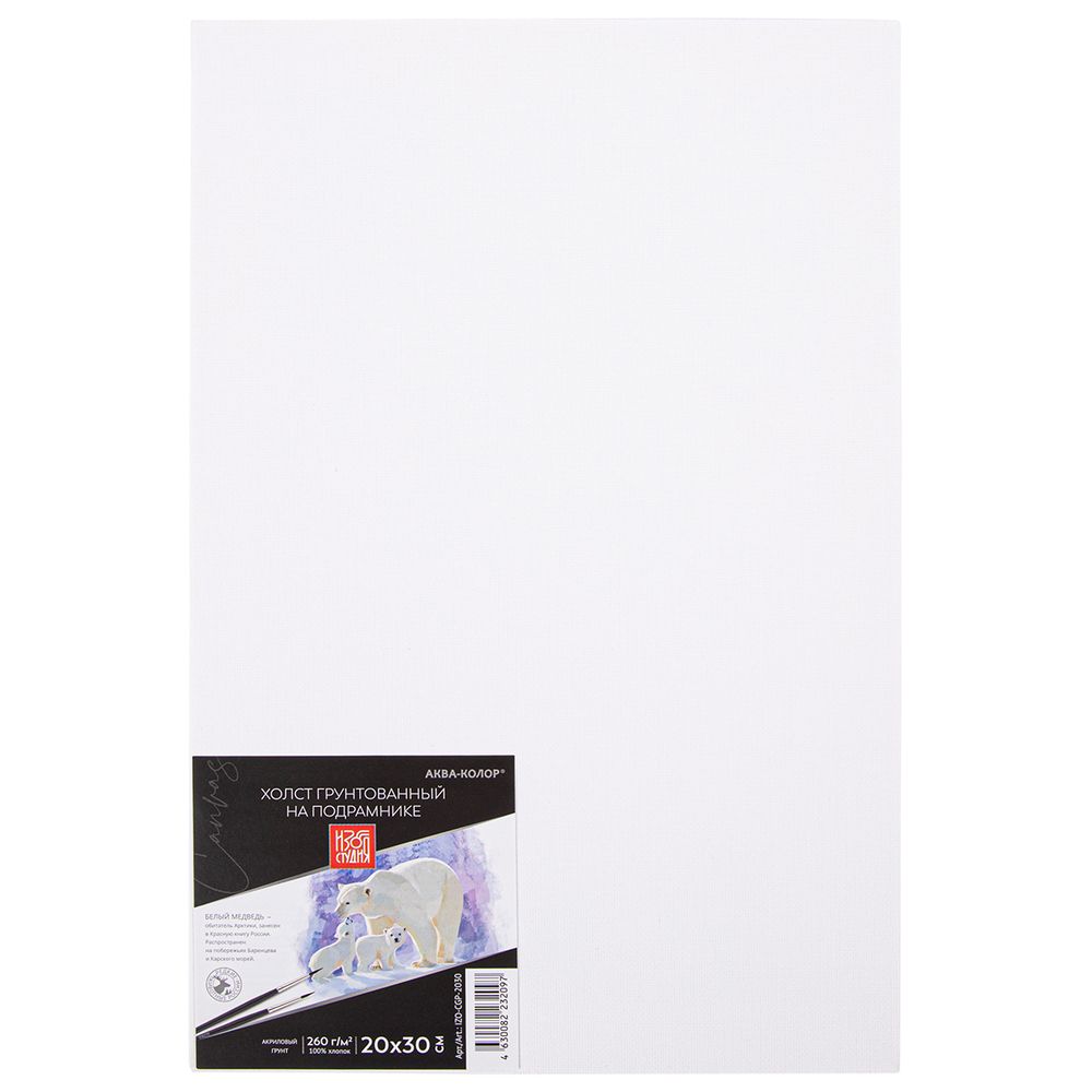 Холст грунтованный на подрамнике 20х30 см, 260 г/м², мелкозернистый, Аква-колор IZO-CGP-2030