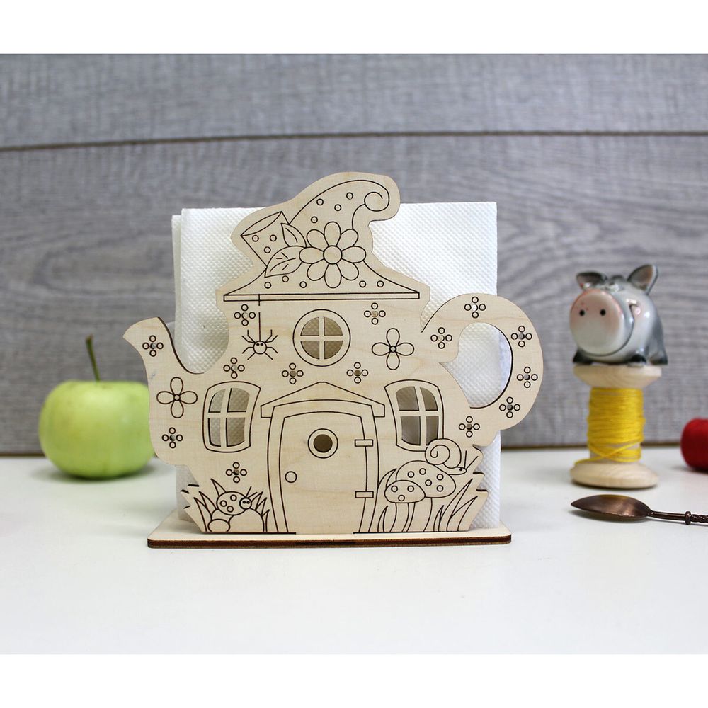 Набор для вышивания на деревянной основе Салфетница Сказочный дом 13х15см, О-045