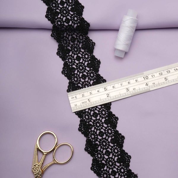 Кружево гипюр (плетёное) 55 мм / 13.7 метров, черный, 3AR1306