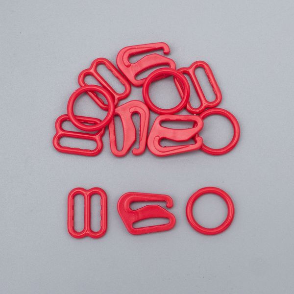 Набор фурнитуры для бюстгальтера пластик (кольца ⌀9.3 мм + регуляторы 10 мм + крючки 10 мм по 4 шт), цв.100 красный, 27160