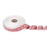 Лента (тесьма) жаккардовая 24.0 мм / 25±1 метров, Орнамент для северных народов, рис 8621 белый-красный, Gamma С3772