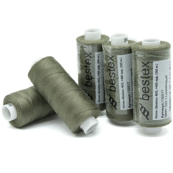 Нитки швейные бытовые Bestex 40/2, 365 м (400 ярд) / 10 кат., 342 серо-оливковый
