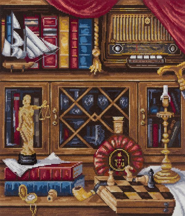 Набор для вышивания нитками Panna, Натюрморт с шахматами, 28,5х32,5 см