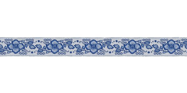 Лента (тесьма) жаккардовая 16.0 мм / 10±0.5 метров, белый/голубой, Gamma DBTRJ-80