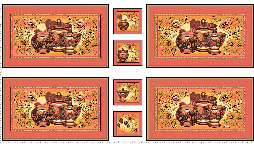 Ткань для пэчворка Peppy Русские традиции панель, отрез 60х110 см, 110 г/м², РТ-02 красный, Peppy