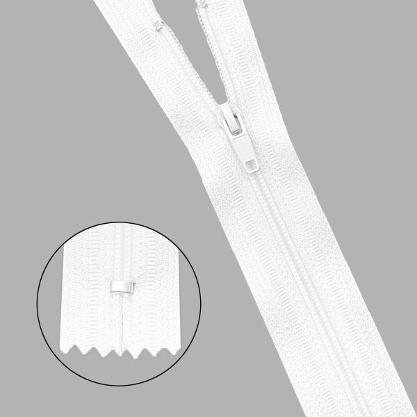 Молния спираль (витая) брючная Т4 (4 мм) 1 зам., н/раз., 18 см, автомат, цв.501 белый, 10 шт