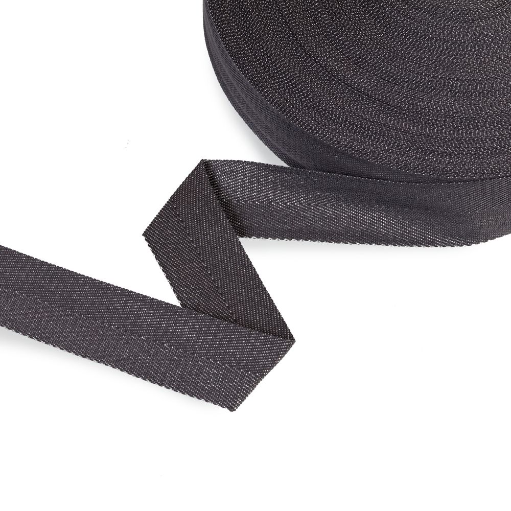 Тесьма (лента) киперная п/э с люрексом 30 мм / 50 метров, т.серый-серебристый/dark grey-silver, Gamma TPTL-30