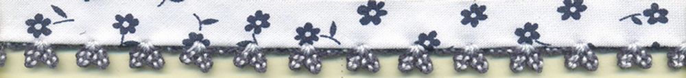 Бейка косая хлопковая с п/э с фестонным краем 14 мм, белый с черным, 25 метров, Matsa