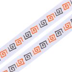 Лента репсовая (в рубчик) Орнамент Меандр, 15 мм, 3м, белый/оранжевый