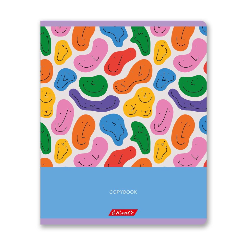 Тетрадь ученическая общая, глянцевая ламинация, A5+ 96 л. на скобе 60 г/м², белизна 100%, 5 шт, клетка в термоусадочной пленке, 000788 Рожицы, Светоч 96ТЕТк-004