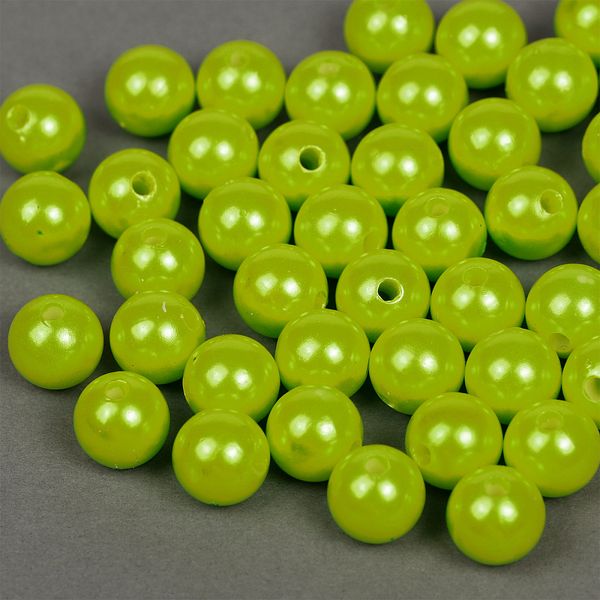 Бусины пластик (перламутр) ⌀12 мм, цв.017 салатовый, уп.500г (530 шт), Magic4Hobby