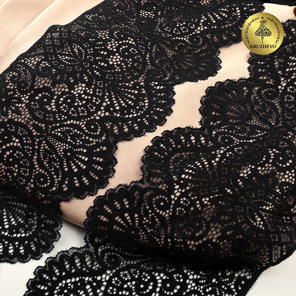 Кружево эластичное (стрейч) 110 мм, 40992PP цв.черный уп.25м, Kruzhevo