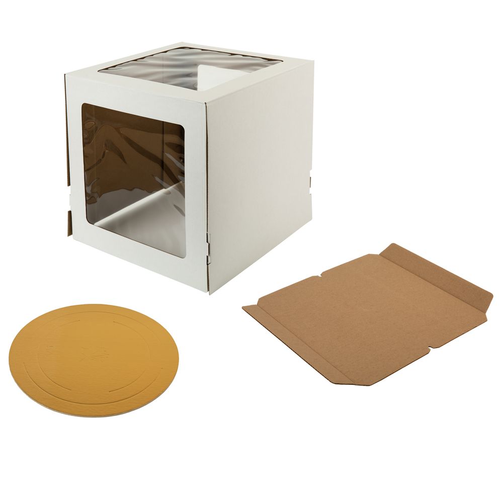 Коробка кондитерская для торта с 3 окнами+ подложка 26.5х26.5х29 см, S-Chief BFC-033