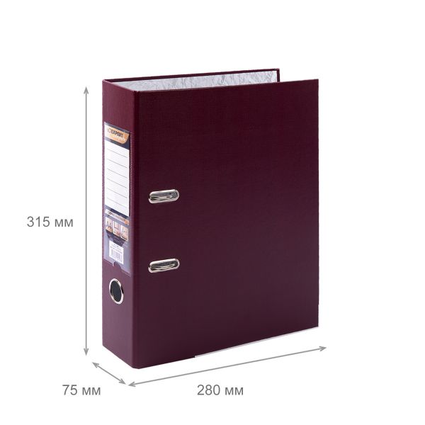 Регистратор PVC, мет.уг. 75 мм, 50 шт, Premier A4 арочный механ. (разб.), бордовый EC1012265, Expert Complete