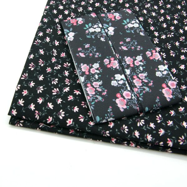 Ткань для рукоделия в наборе х/б с лентой 48х50см+1,5м (25693/25298 черный) 29489