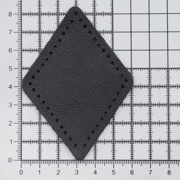 Заплатки пришивные из кожи, ромб 6х8,4см с перфорацией, 2 шт, 100% кожа, 01 черный, 9115